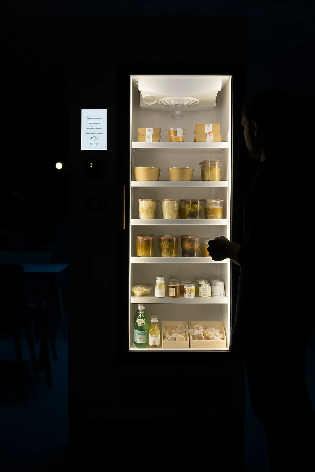 photo-couleur_frigo-connecte-nuit-cafeteria-silhouette-collaborateur_2025-10_sora.webp
